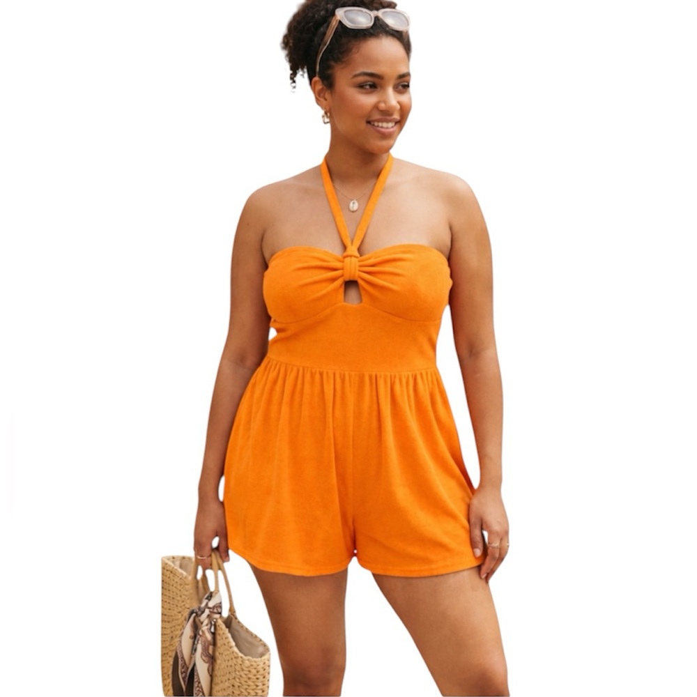 Wild Fable Orange Halter Romper Swim Cover Up Size: XXL